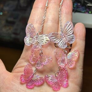 3/$25 Iridescent Pink Butterfly Drop Earrings